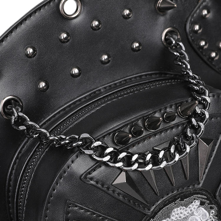 Gothic Punk Studs Skull Black Waist Bag PU Crossbody Bag