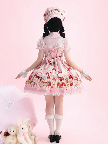 Strawberry Cake Print Pink Sweet Lolita Jumper Skirt