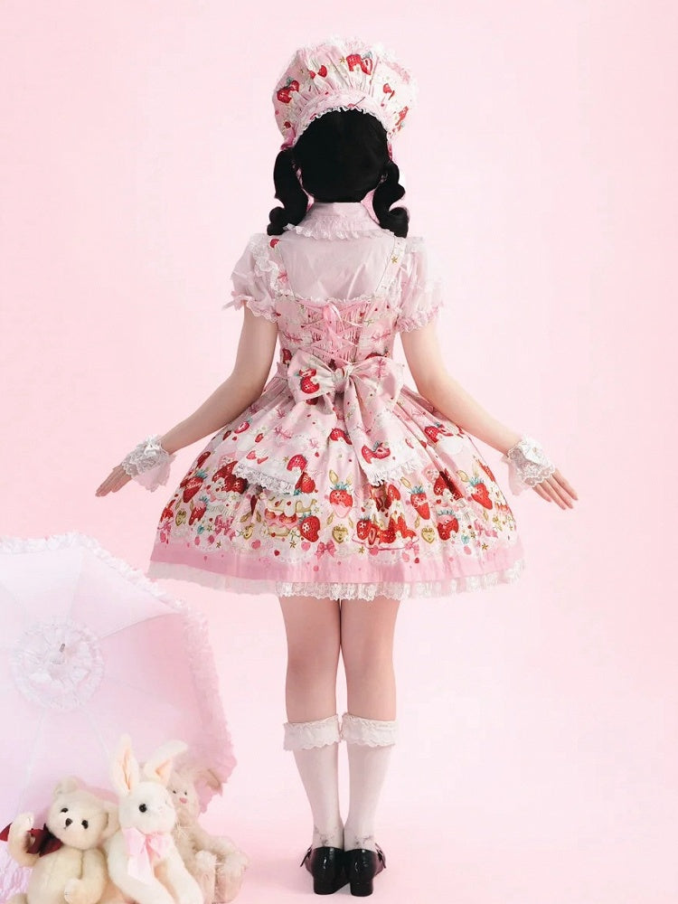 Strawberry Cake Print Pink Sweet Lolita Jumper Skirt