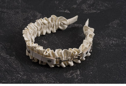 White Gothic Handmade Studs and Pins PU Ruffled KC