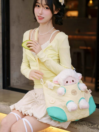 Yellow&Green Cut-out Design Crossbody Bag