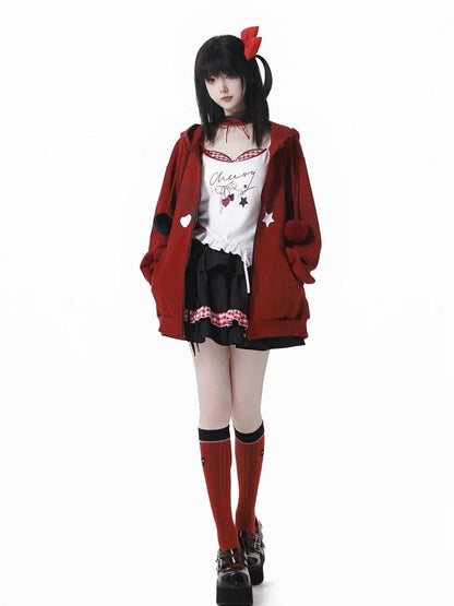 Black & Red Plaid Tiered Skirt with Ruffled Hem