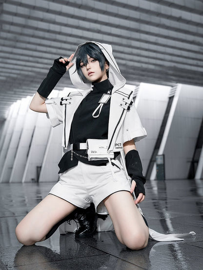 Cyberpunk Techwear Ouji Fashion White Cat Ears Hooded Coat