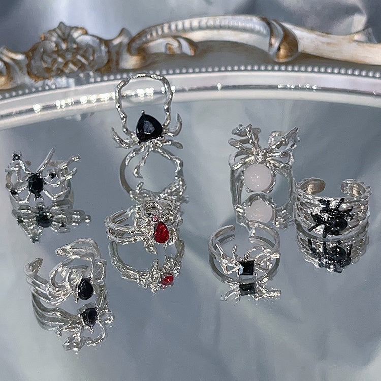Silver Punk Spiders 7 Rings Set