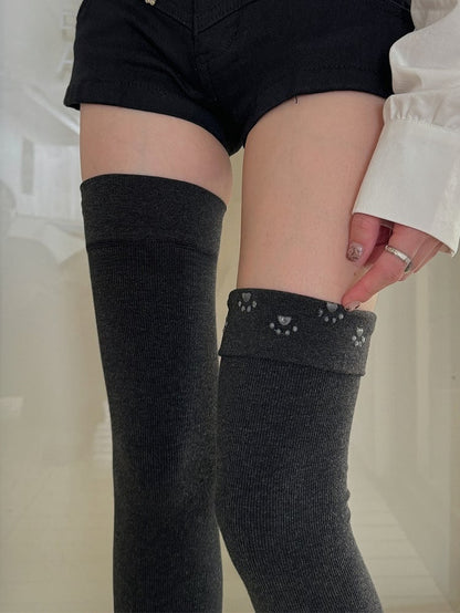 Off-white/Black/Dark Grey/Grey/Coffee Paw Thicken Overknee Stockings