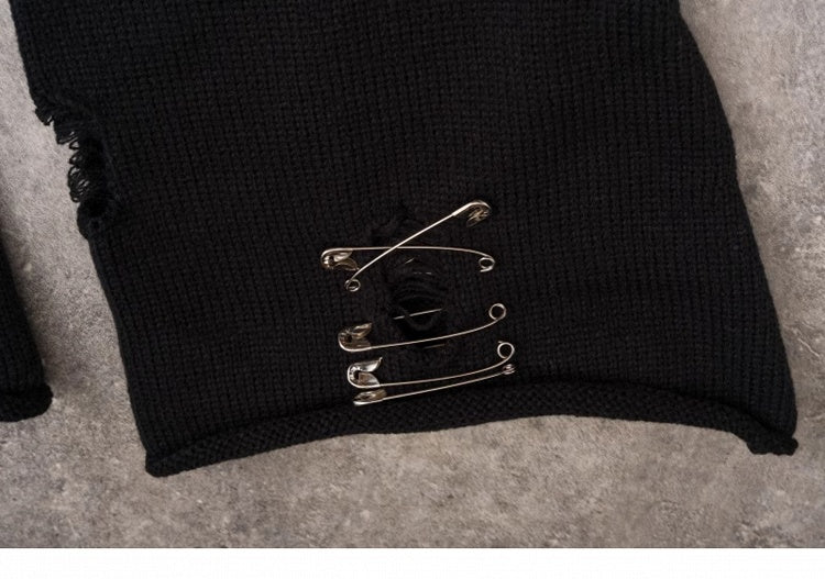 PU Buckles Gothic Black Distressed Holes Leg Warmers