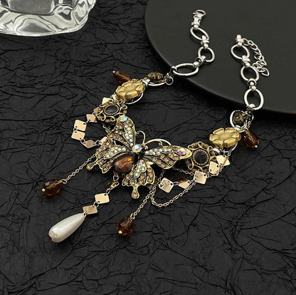 Butterfly Pendant Baroque Necklace Bronze Choker