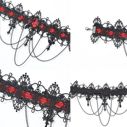 Dark Gothic Cross Pendants Black&Red Choker
