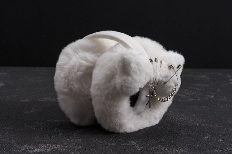 White Handmade Cross and Pins Plush Bone Earmuffs