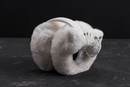 White Handmade Cross and Pins Plush Bone Earmuffs