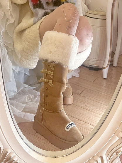 Brown Bow Accents Platform Winter Ugg Boots