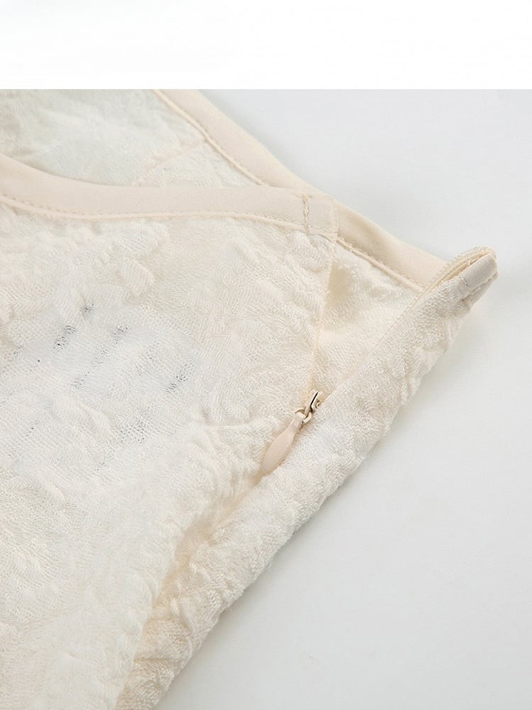 White Contrast Lace Patches Asymmetrical Hem Skirt