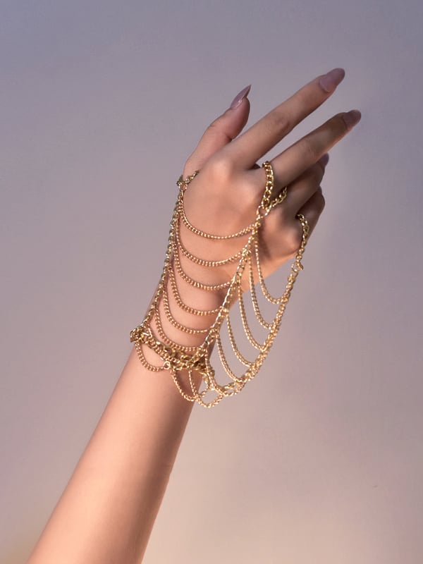 Cyberpunk Black/Silver/Gold Metal Chain Bracelet Hand Accessory