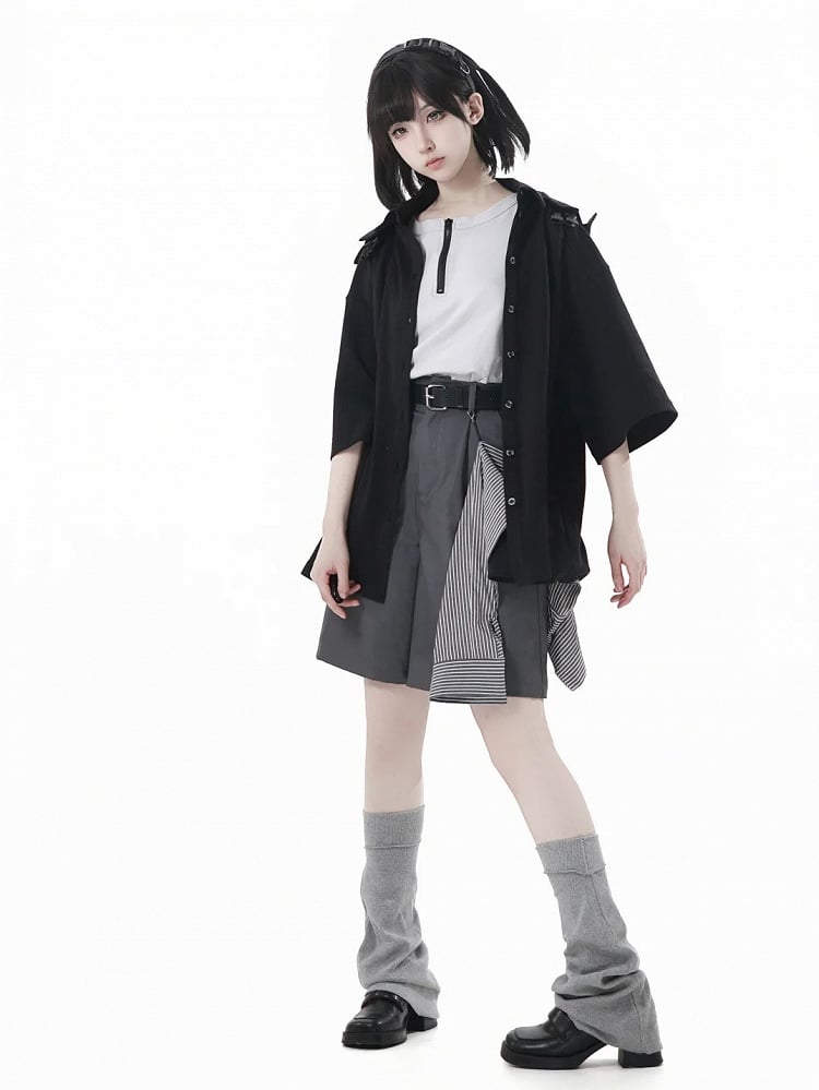 Black/Apricot Techwear Hooded T-Shirt