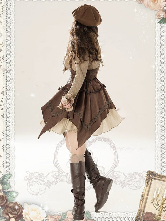 Plus Size Self-tie Straps Khaki V-neck Long Sleeves Top