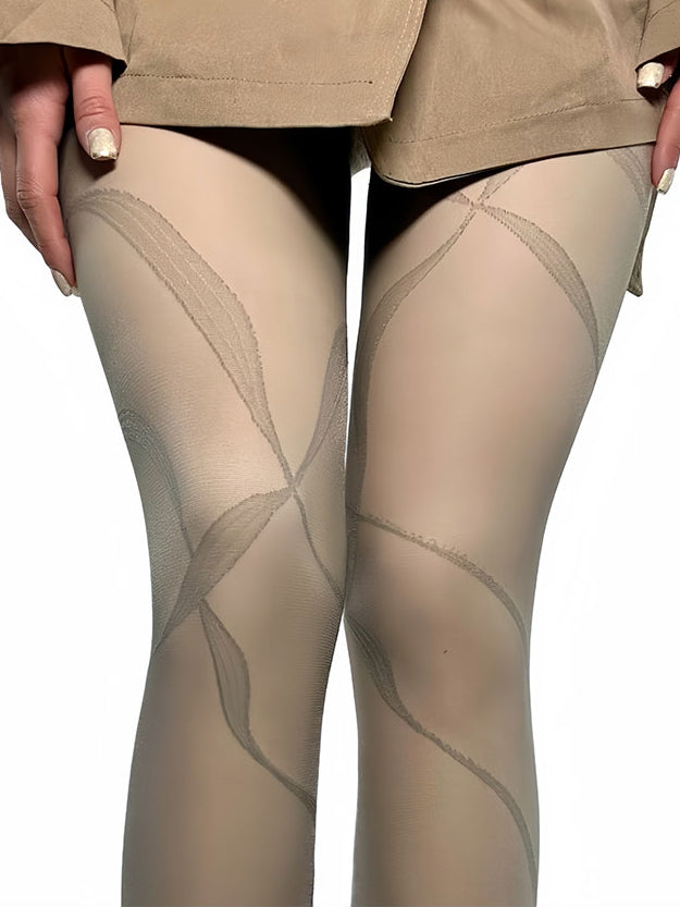 White/Brown/Black/Gray Y2K Ribbon Print Tights