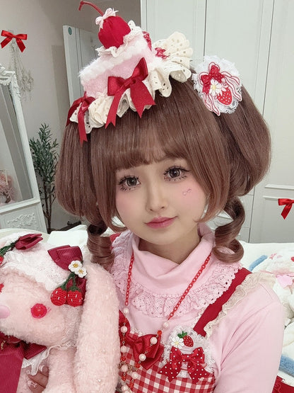3 Color Options Lace Trim Bowknot Details Cherry Cake Mini Hat