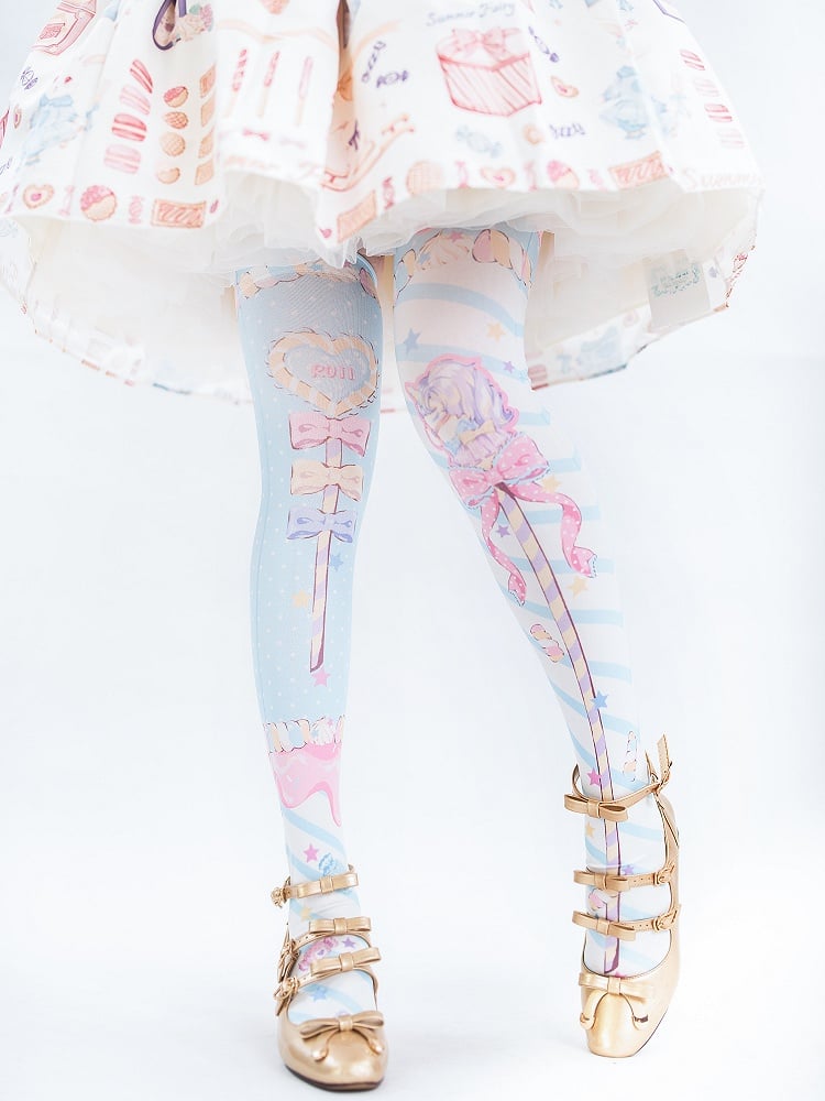 Candy Scepters Print Velvet Over Knee Stockings - Three Color Options