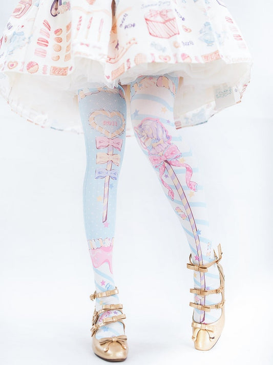 Candy Scepters Print Velvet Over Knee Stockings - Three Color Options