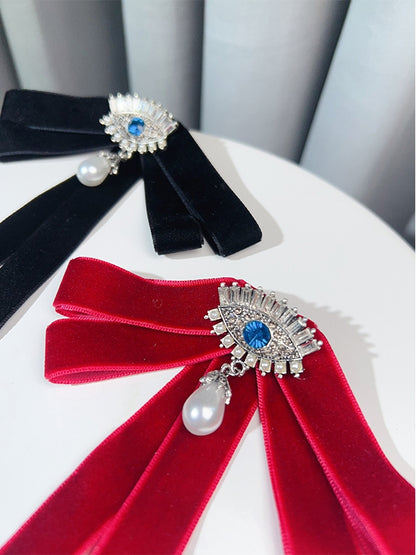 Black/Red/Green Preppy Style Beaded Charm Rhinestone Demon Eye Design Bow Tie