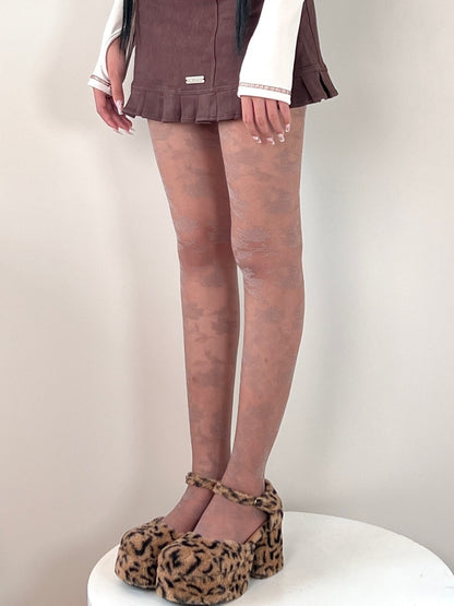 Nude/Khaki Y2K Rosette Pattern Tights