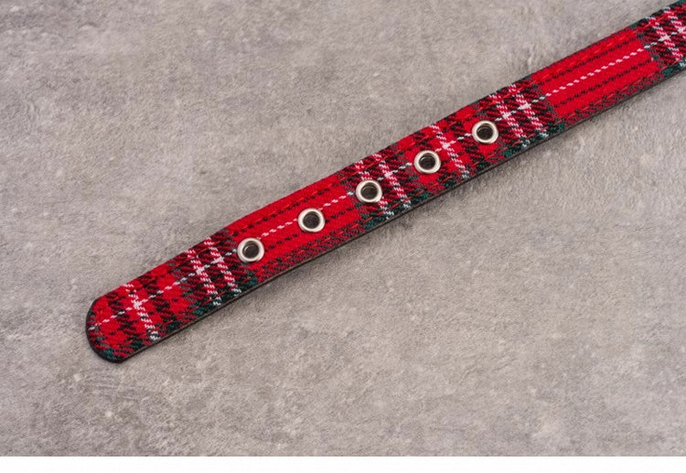 Heart PU Buckle Gothic Red Plaid Choker