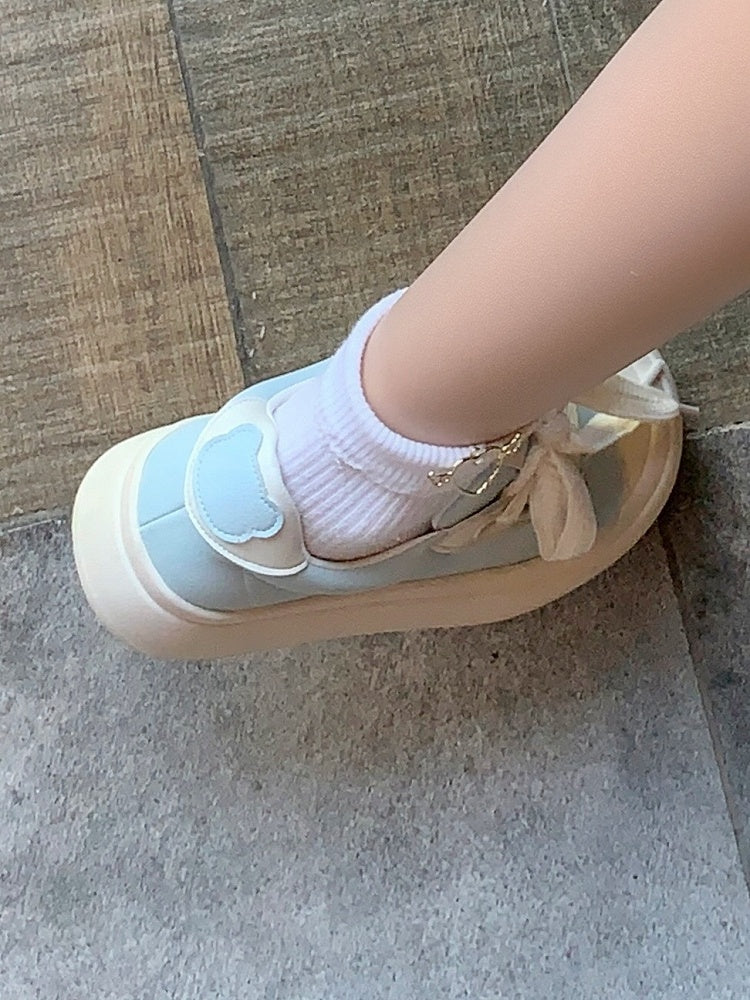Daily Kawaii Blue Upper with White Platform Sole & Star And Teddy Bear Applique