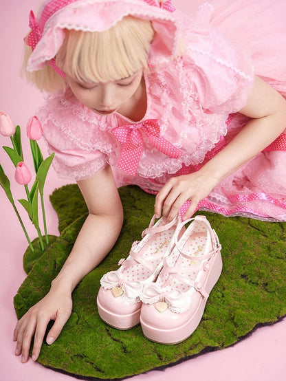 Knotted Bow Accent Sweet Pink Round Toe Platforms