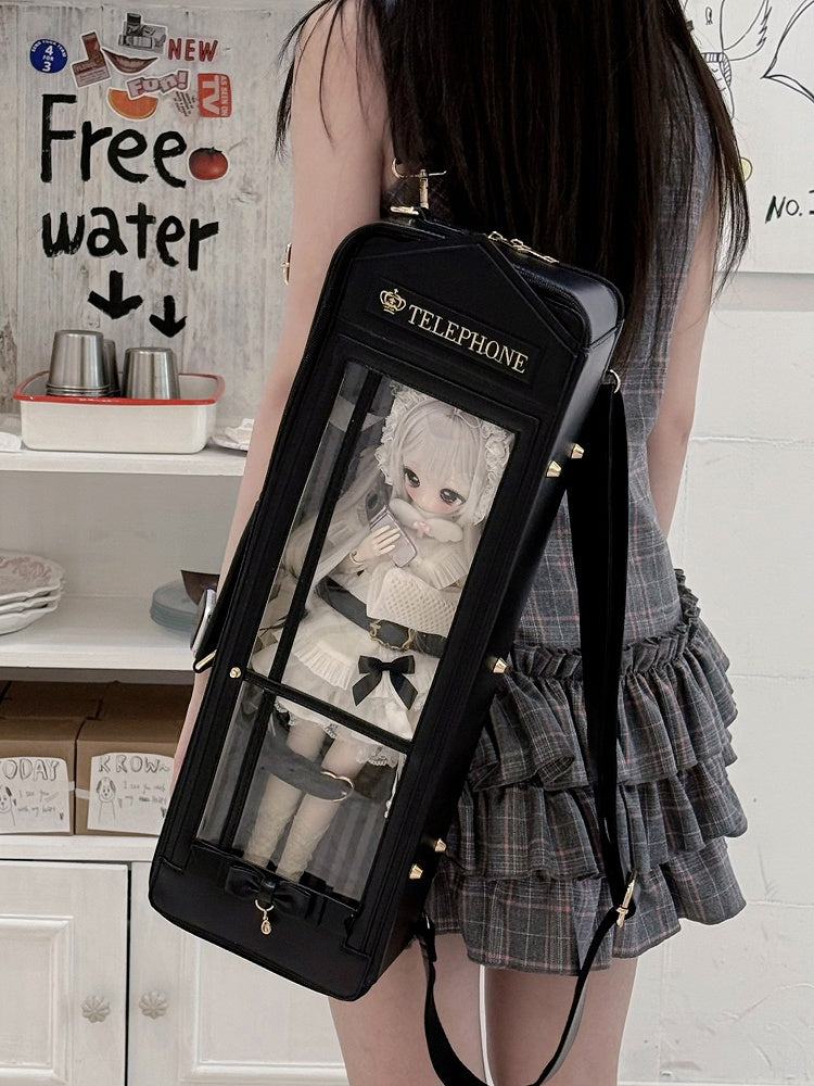 Black Telephone Booth-shaped 1/4 Scale BJD Doll Bag with Two Straps