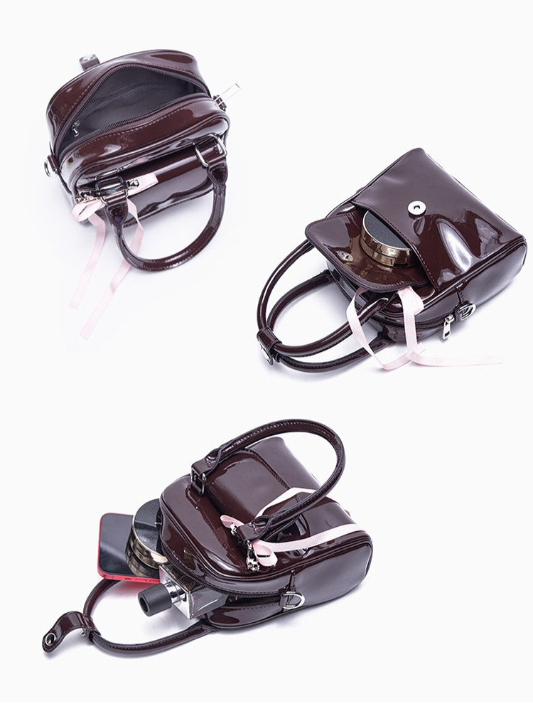 Kawaii 3-Way Glossy Chocolate Brown Backpack With Ribbon Bow