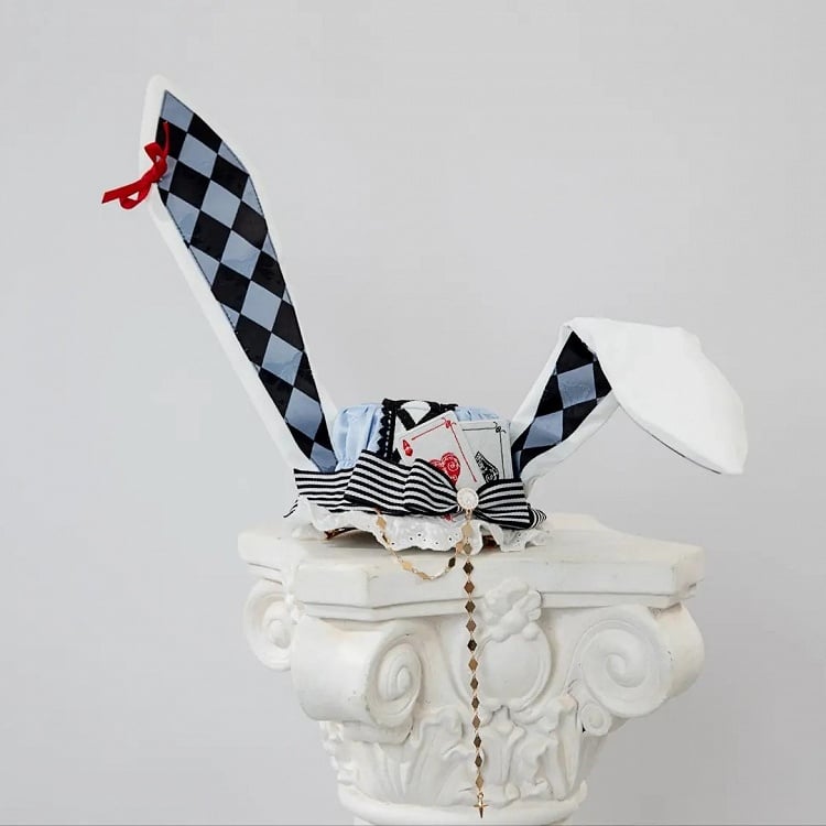 Alice in Wonderland Vibes Blue Bunny and Teapot Print Apron Dress Sweet Lolita OP / Full Set