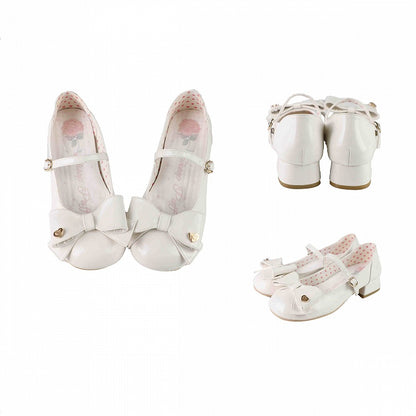 Bow at Top White Round Toe 3cm Heel Sweet Mary Janes