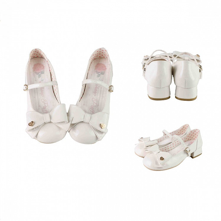 Bow at Top White Round Toe 3cm Heel Sweet Mary Janes