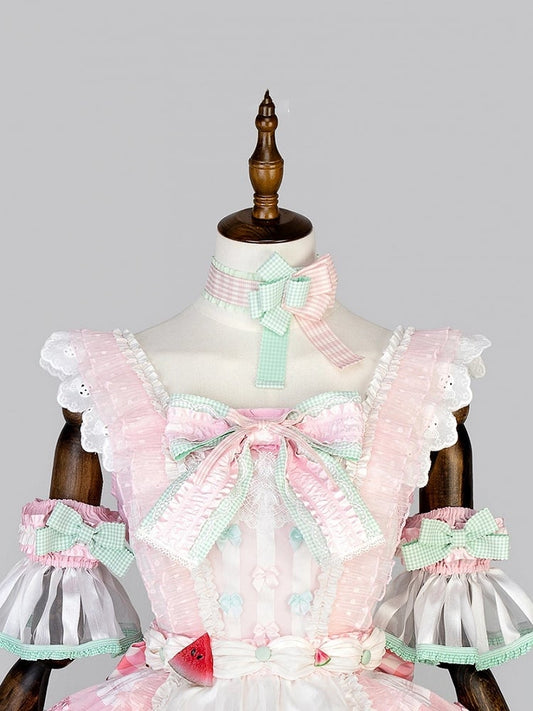 Stripes and Plaid Pattern Bowknot Choker