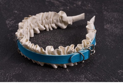 Heart Charm Blue and White PU Buckle Ruffled KC