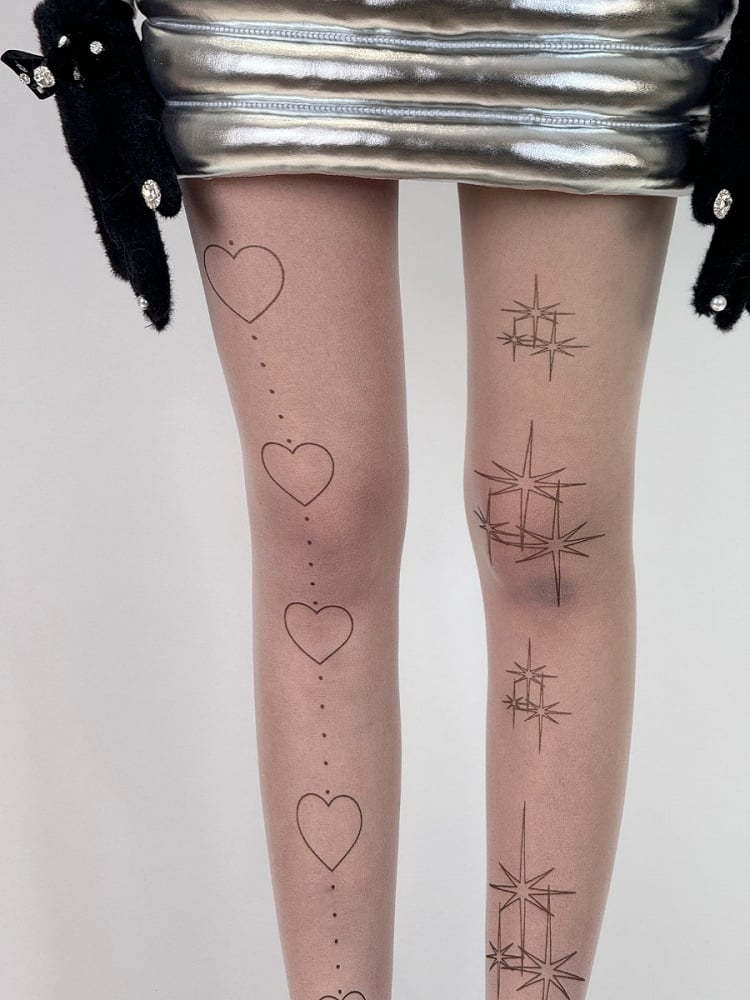 White Star And Heart Print Tights