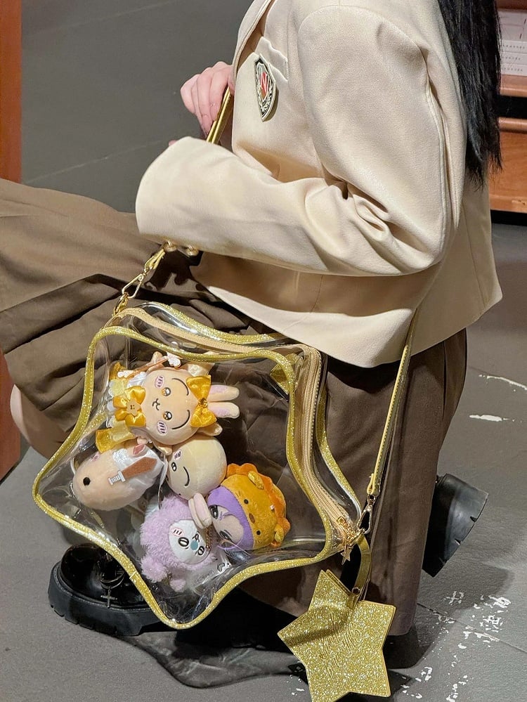 Gold PU Star-shaped Ita Bag Set with Detachable Badge Charm