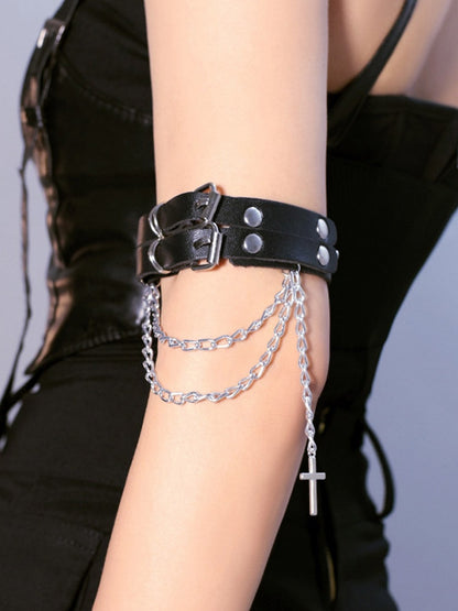 Black Cross And Chain Charm Arm Cuff