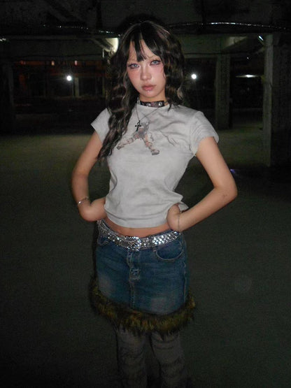 White/Gray Cyberpunk Graphic T-shirt