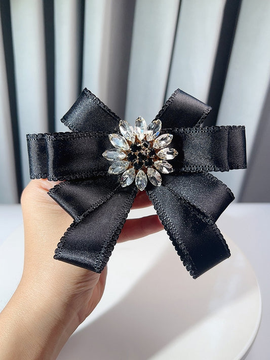 Black/Red/Pink Rhinestone Floral Decorated Bowknot Hairclip