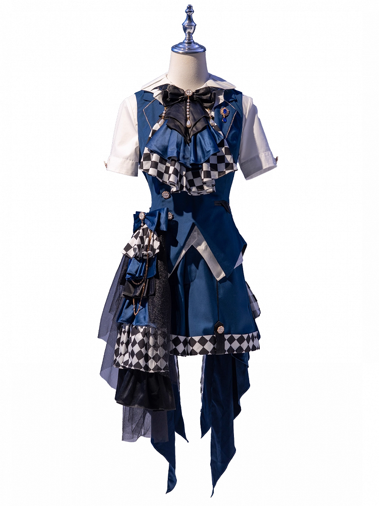 Prince Style Ouji Lolita Handkerchief Hem Dark Blue Checked Pattern Shorts