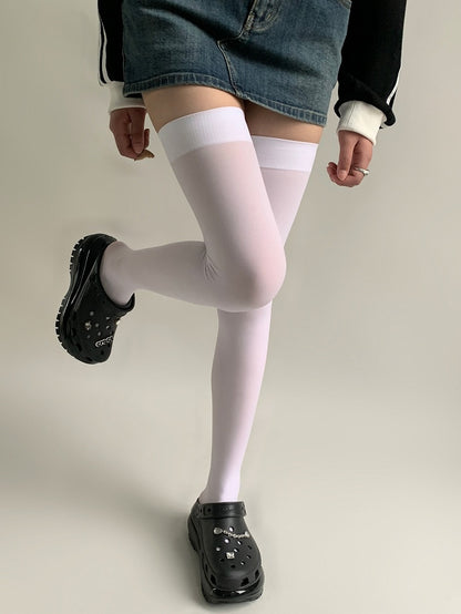 Longer Version White/Black Ribbed Trim Over-knee Stockings