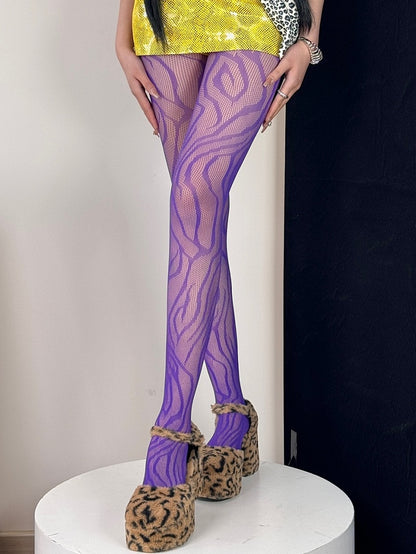 Black/Rose Red/Blue/Red/Purple Gyaru Fashion Zebra-stripe Tights