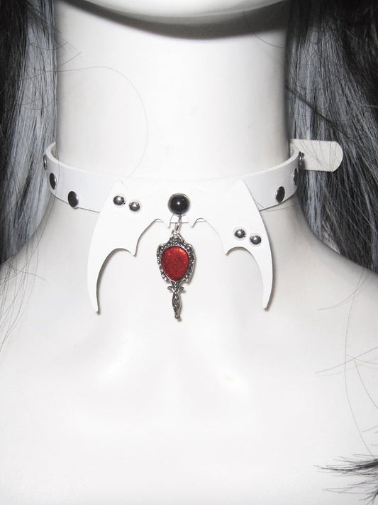 Black/White/Red Stud Detail Bat Wings Design Punk Choker