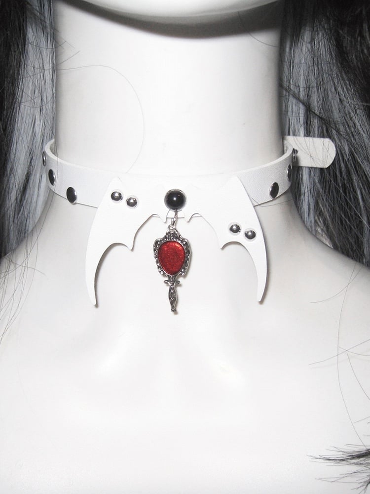 Black/White/Red Stud Detail Bat Wings Design Punk Choker