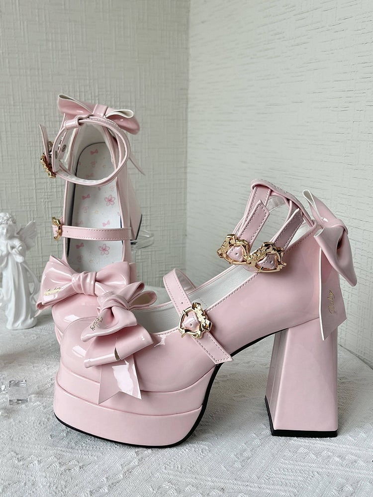 Clearance - Size 36 Pink Bow Accents High Block Heel Platform High Heels