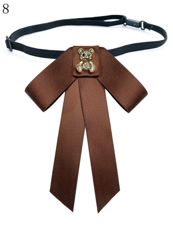 8 Options Preppy Style Rhinestone Decorated Bear Design Bow Tie