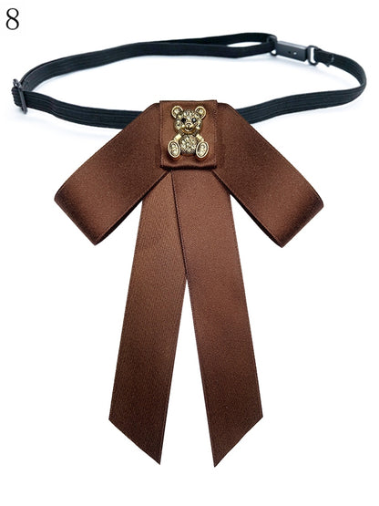 8 Options Preppy Style Rhinestone Decorated Bear Design Bow Tie