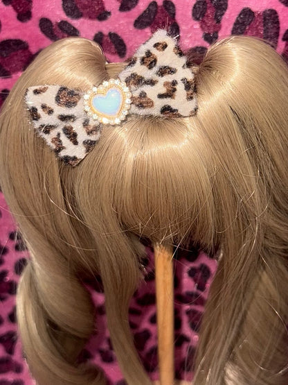 4 Color Options Leopard Pattern Heart Decorated Bowknot BJD Doll Hairclip