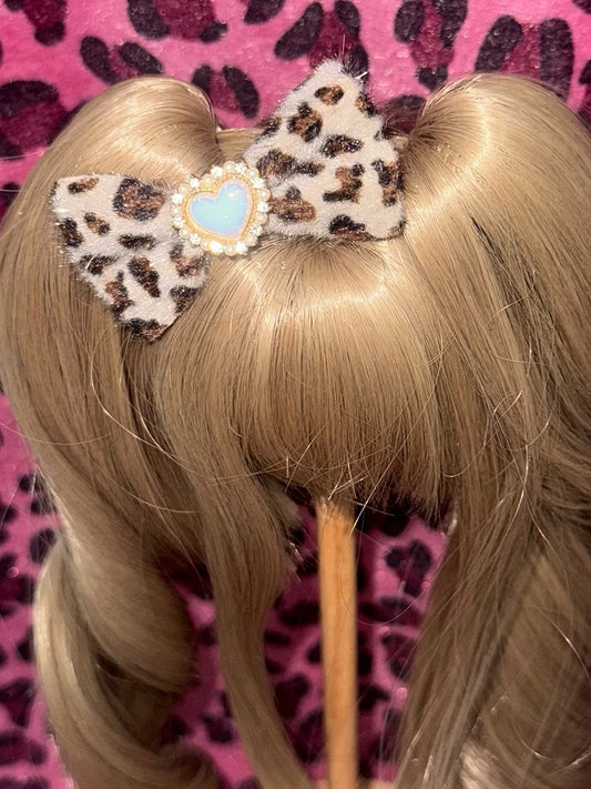 4 Color Options Leopard Pattern Heart Decorated Bowknot BJD Doll Hairclip